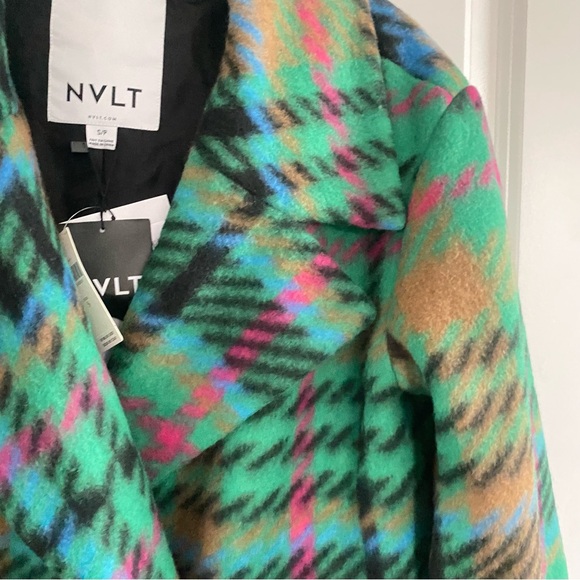 Anthropologie NVLT Plaid Wool Blend Mid-Length Coat Sz S NWT Apple Green - Picture 6 of 8